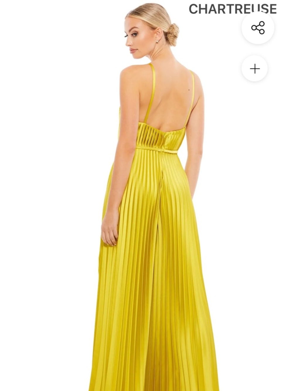 Pleated V-Neck Wide-Leg Jumpsuit in Chartreuse - Picture 4 of 12